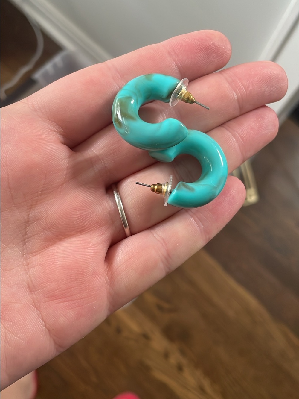 Turquoise Resin Hoop Stud Earrings - Brand: